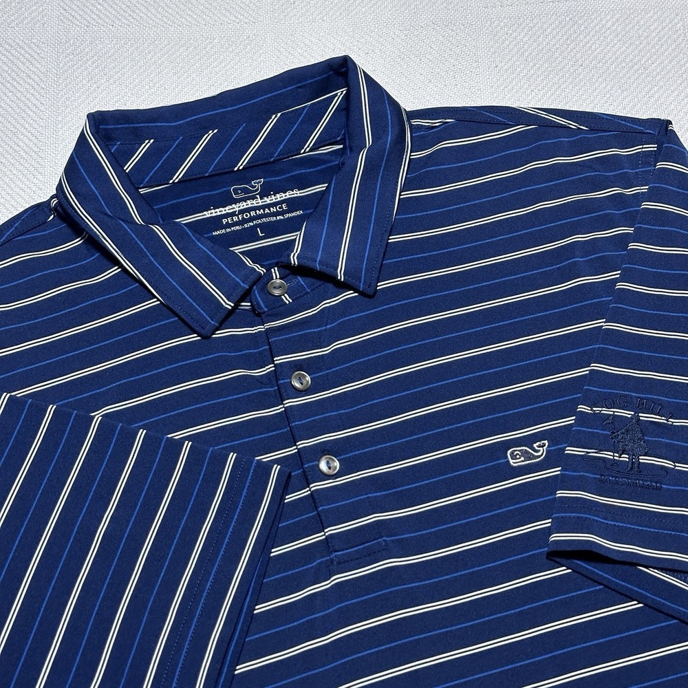 Vineyard Vines Performance Polo Shirt Mens XL Navy Striped Cog Hill CC Dubsdread